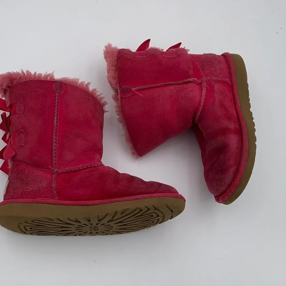 UGG bright pink double Bailey Bow girls size 2 with added gemstone mermaid